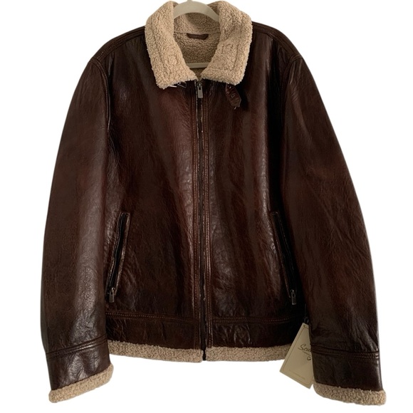 NWT Scully Men’s XL Soft Distressed Genuine Leather Faux Shearling Bomber  Jacket